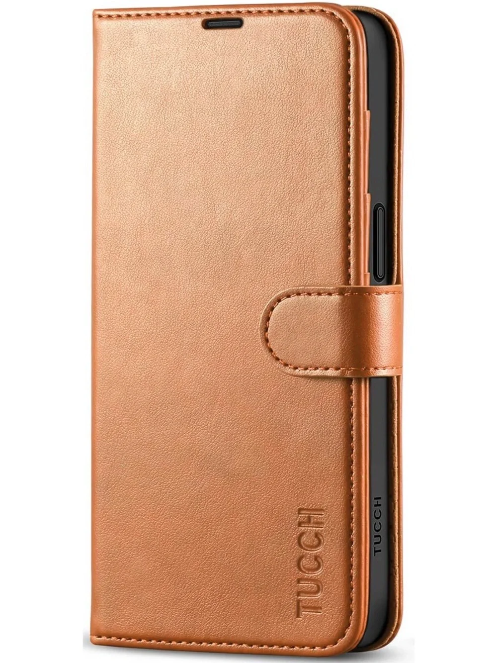Tucch Light Brown Faux Leather Wallet iPhone 14 Case